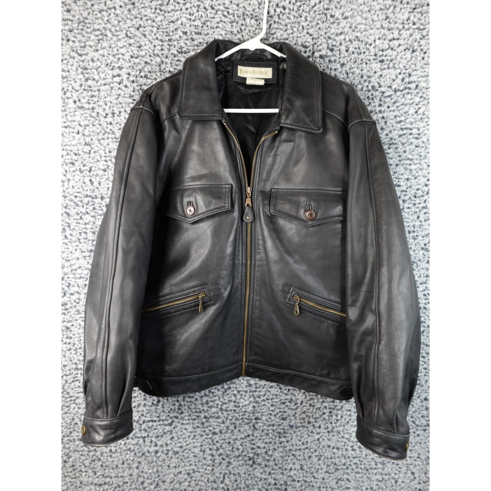 Banana Republic Men's Black Leather Jacket Size 38 Korea Made Vintage Bomber